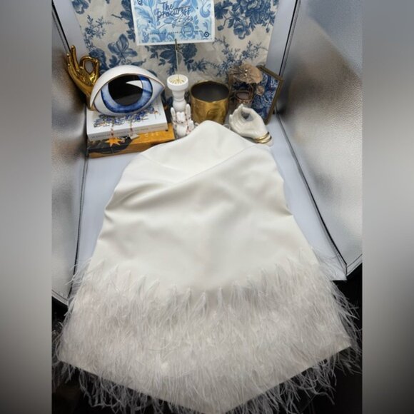 🆕 ALEXIS 🧿 NWOT Bristal Feather Trimmed Mini Dress, White, Sz S - Picture 13 of 16